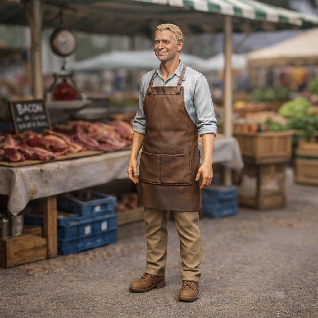 Traditional Market Butcher | Grey Resin Farm Diorama Figurine