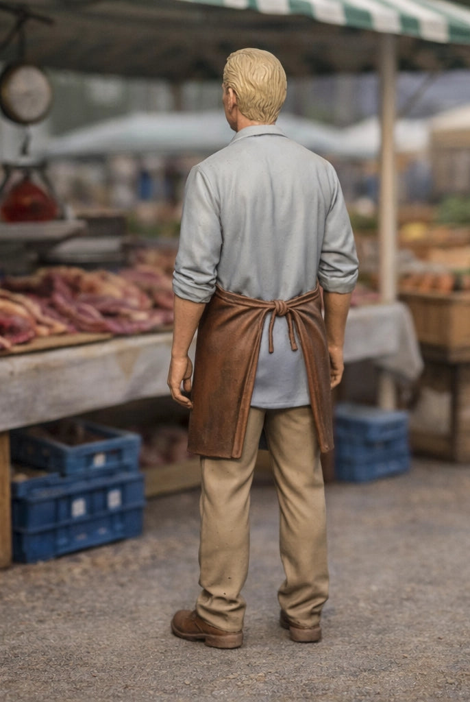 Traditional Market Butcher | Grey Resin Farm Diorama Figurine