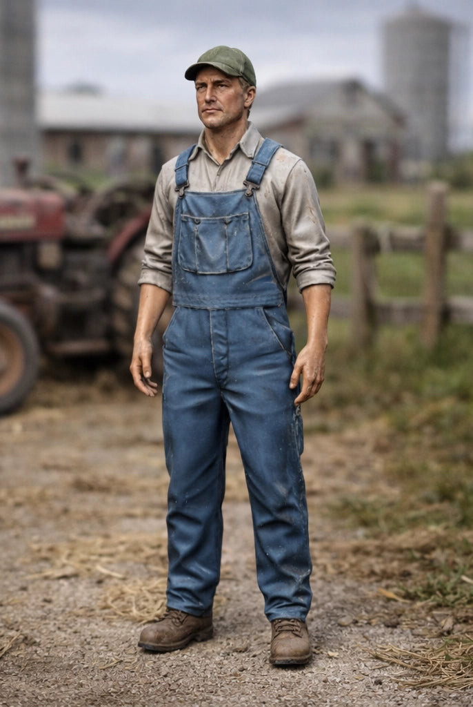 Heritage Farm Mechanic | Grey Resin Farm Diorama Figurine