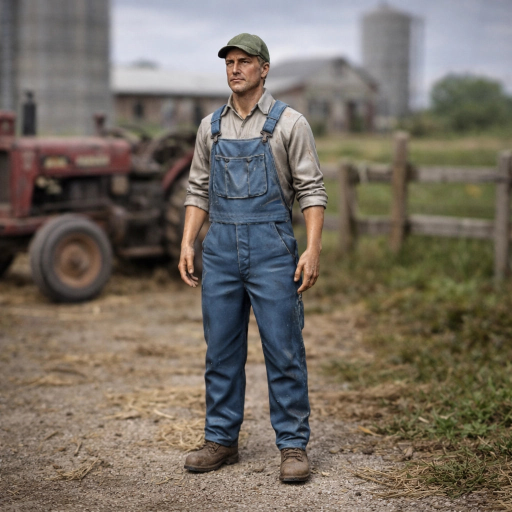 Heritage Farm Mechanic | Grey Resin Farm Diorama Figurine