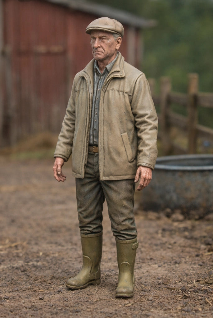 Veteran Farm Proprietor | Grey Resin Farm Diorama Figurine