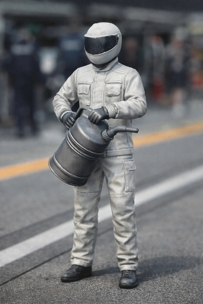 Pit Crew Refueller | Grey Resin Slot Car Diorama Figurine