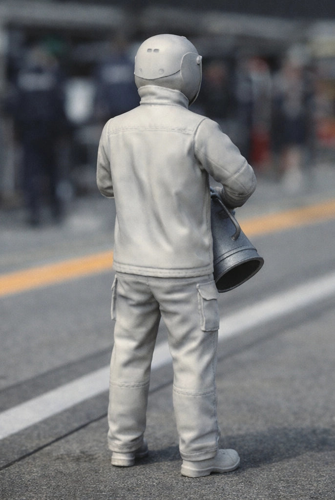 Pit Crew Refueller | Grey Resin Slot Car Diorama Figurine