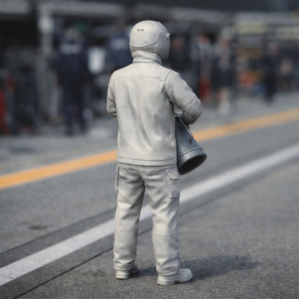 Pit Crew Refueller | Grey Resin Slot Car Diorama Figurine