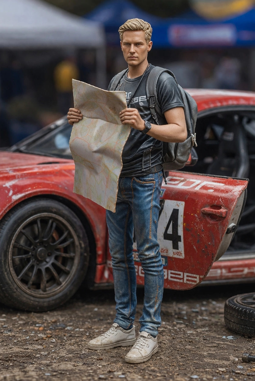 Lost Navigator Race Fan | Grey Resin Slot Car Diorama Figurine