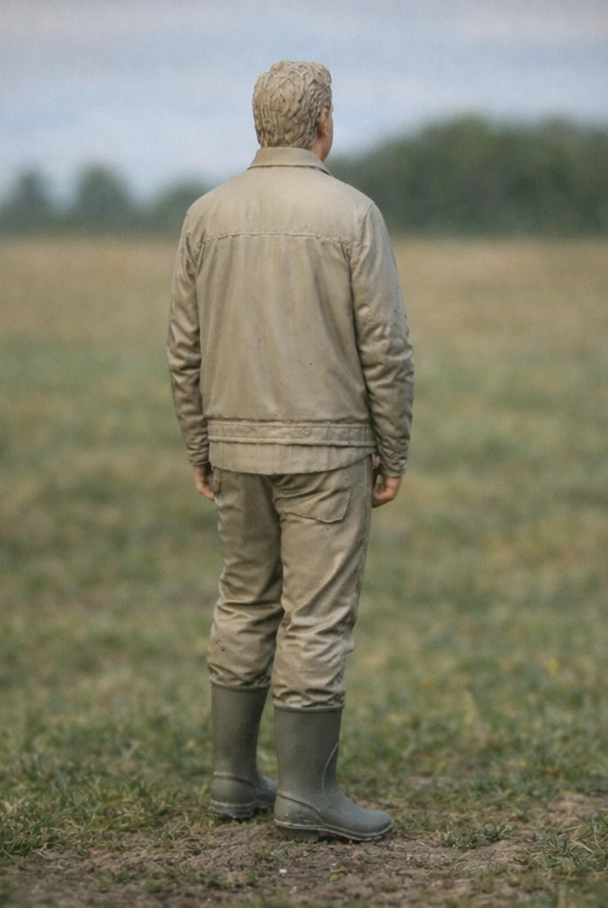 Rural Farmer Landowner | Grey Resin Farm Diorama Figurine
