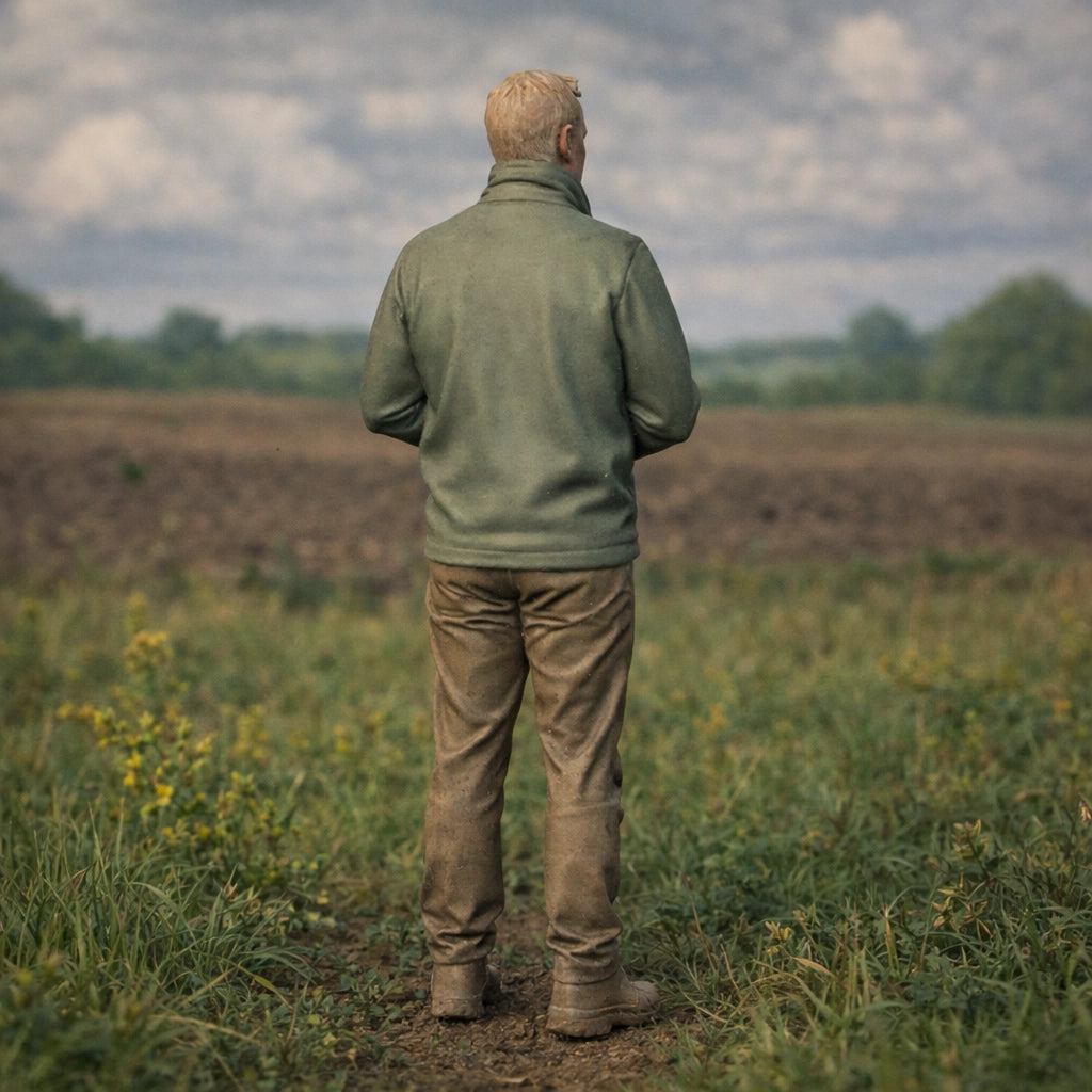 Rural Farm Land Manager | Grey Resin Farm Diorama Figurine