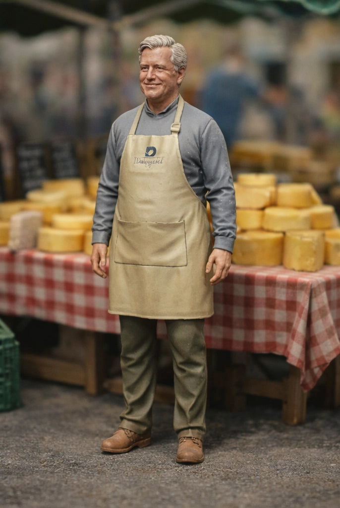 Artisanal Farmers Market Cheese Seller | Grey Resin Farm Diorama Figurine