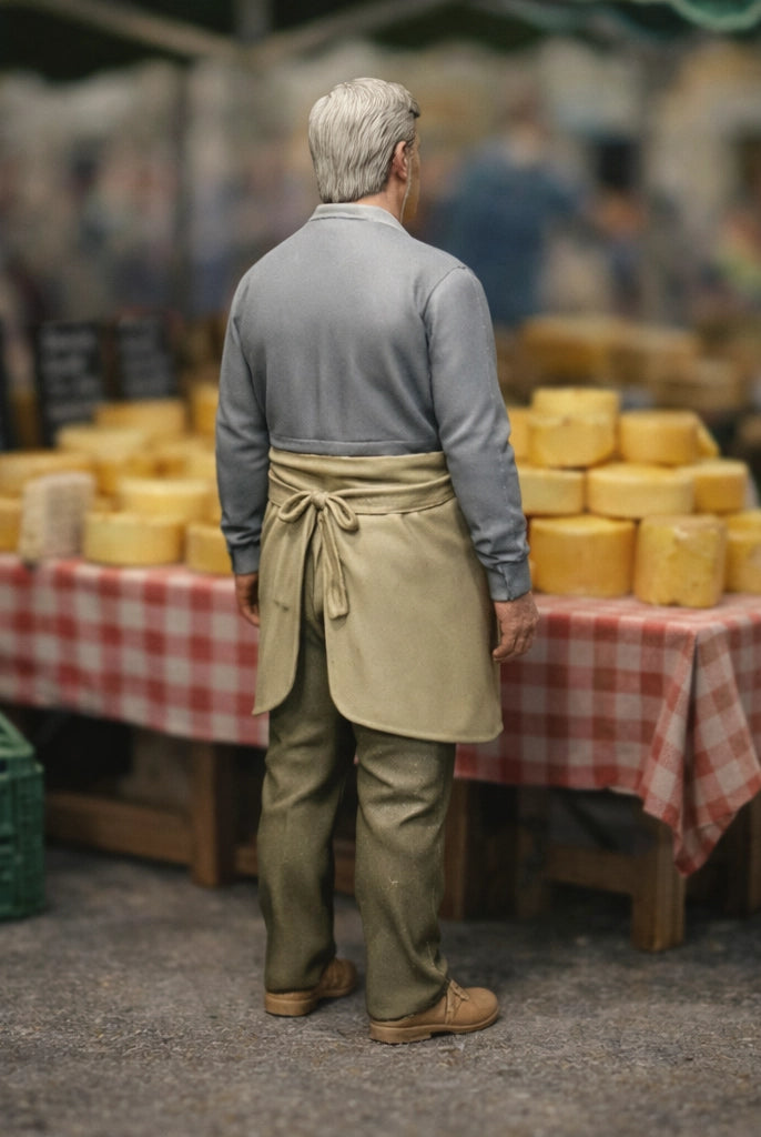 Artisanal Farmers Market Cheese Seller | Grey Resin Farm Diorama Figurine