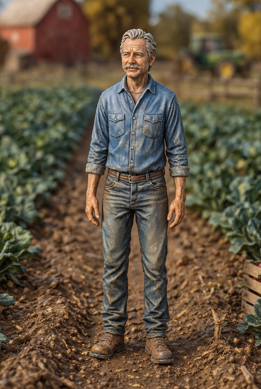 Market Garden Farmer | Grey Resin Farm Diorama Figurine