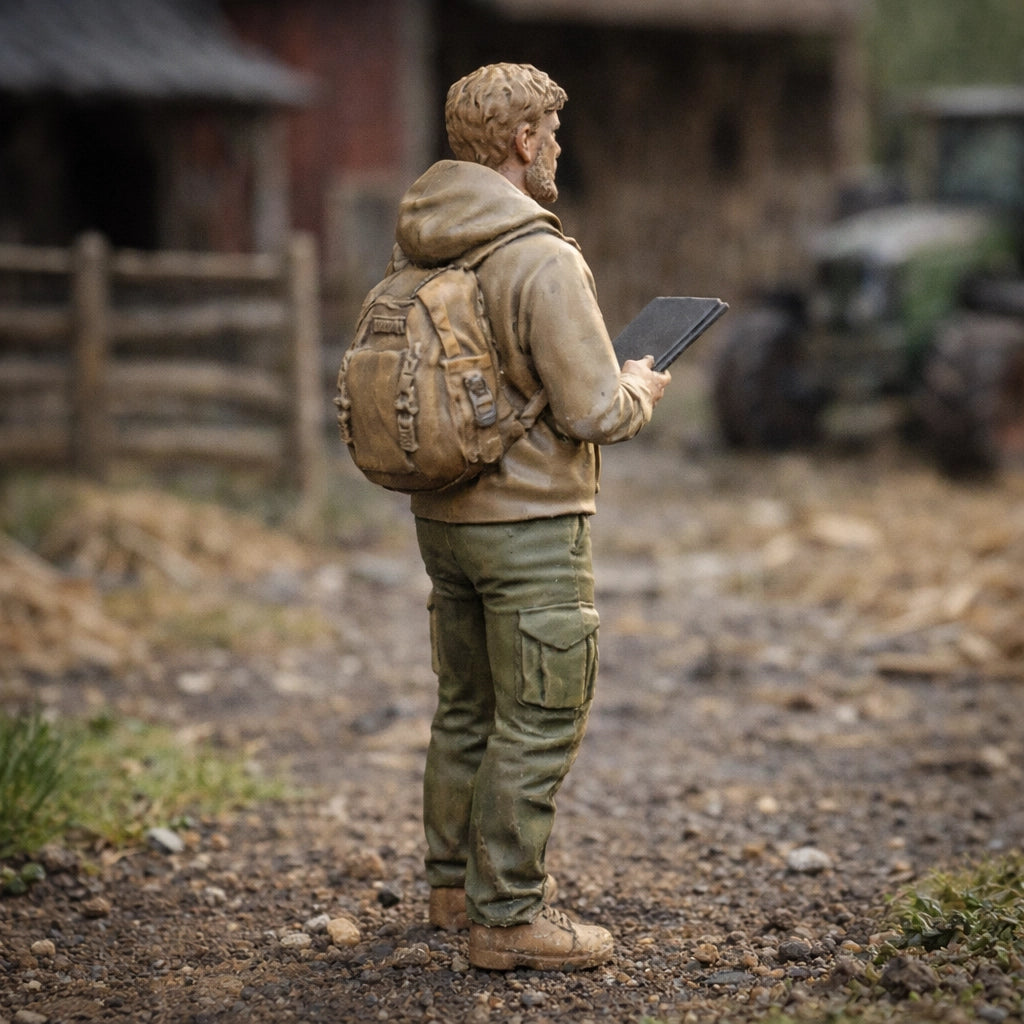Modern Farm Manager | Grey Resin Farm Diorama Figurine