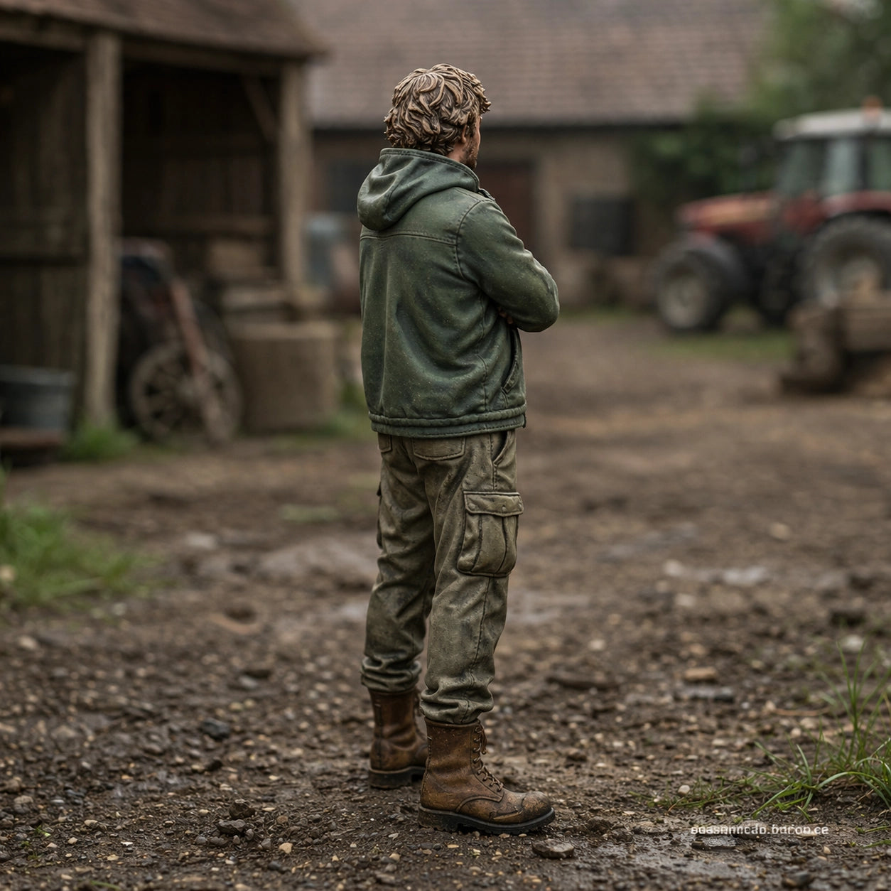 Dedicated Farm Hand | Grey Resin Farm Diorama Figurine