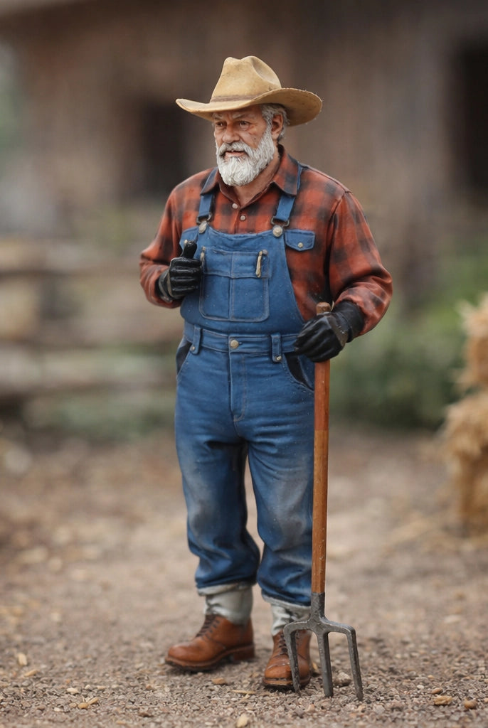 Veteran Farmhand | Grey Resin Farm Diorama Figurine