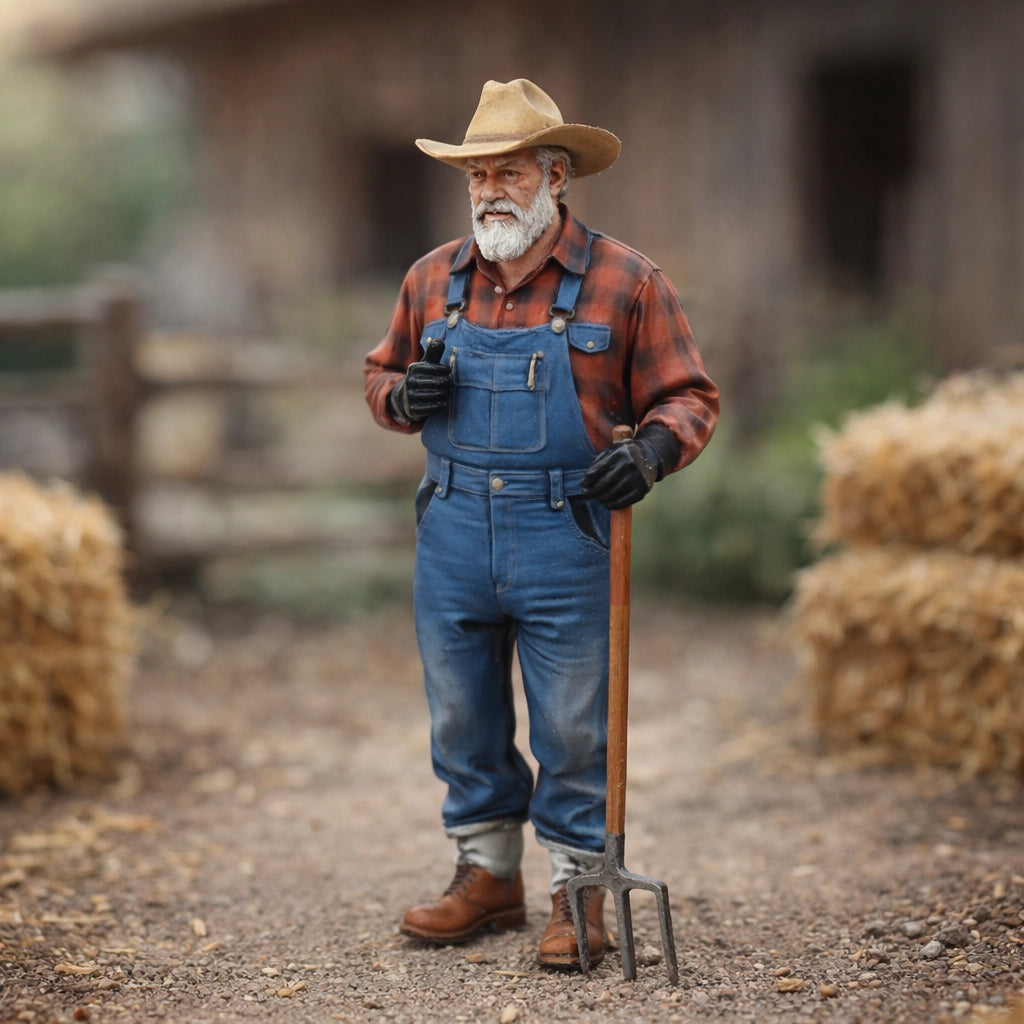 Veteran Farmhand | Grey Resin Farm Diorama Figurine