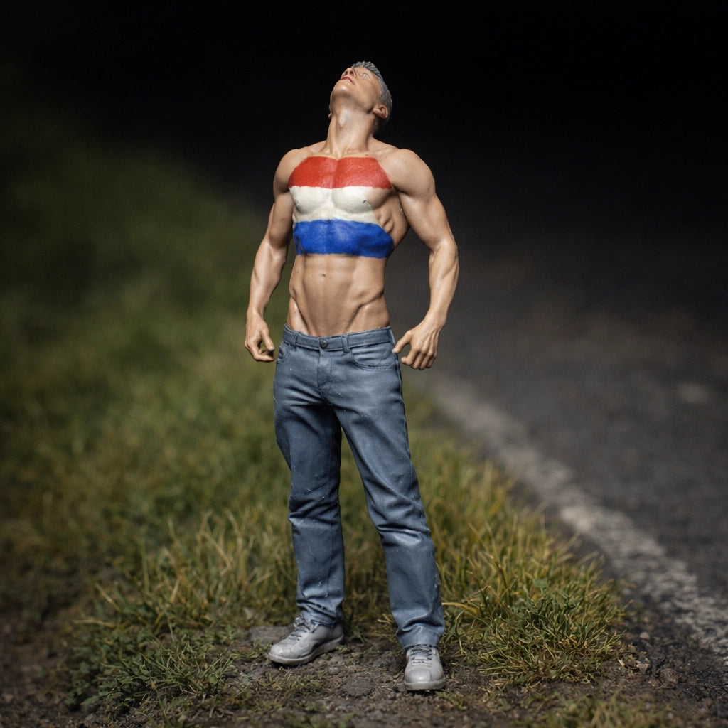 Passionate Race Super-Fan | Grey Resin Slot Car Diorama Figurine