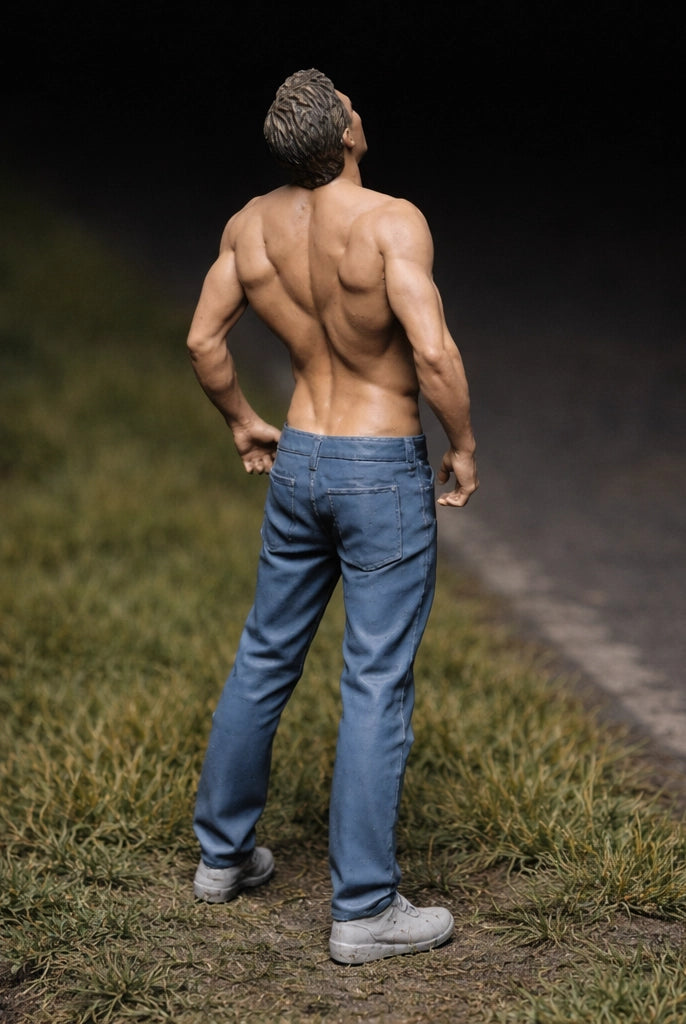 Passionate Race Super-Fan | Grey Resin Slot Car Diorama Figurine