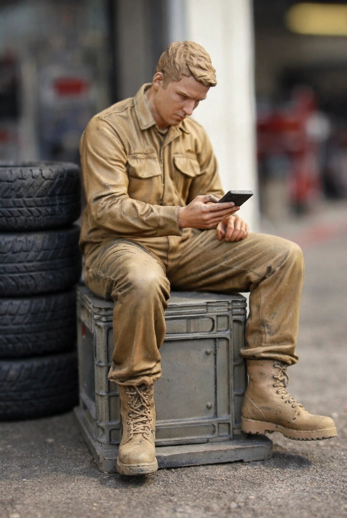 Workman On Break | Grey Resin Generic Diorama Figurine
