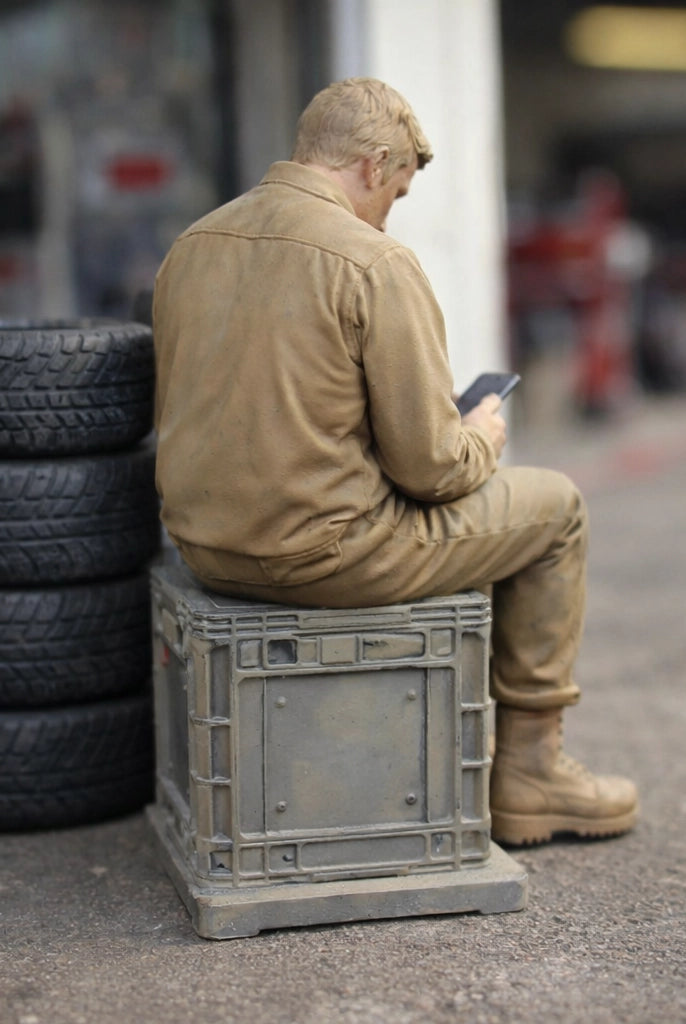 Workman On Break | Grey Resin Generic Diorama Figurine
