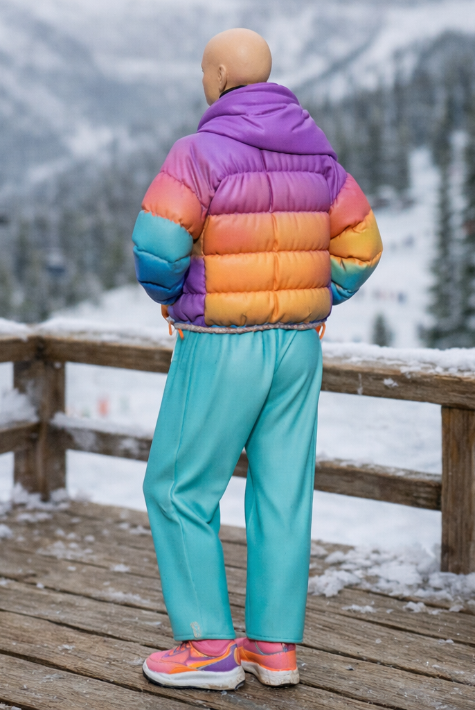 Retro Ski Tourist in Puffer & Scarf | Resin Figurine