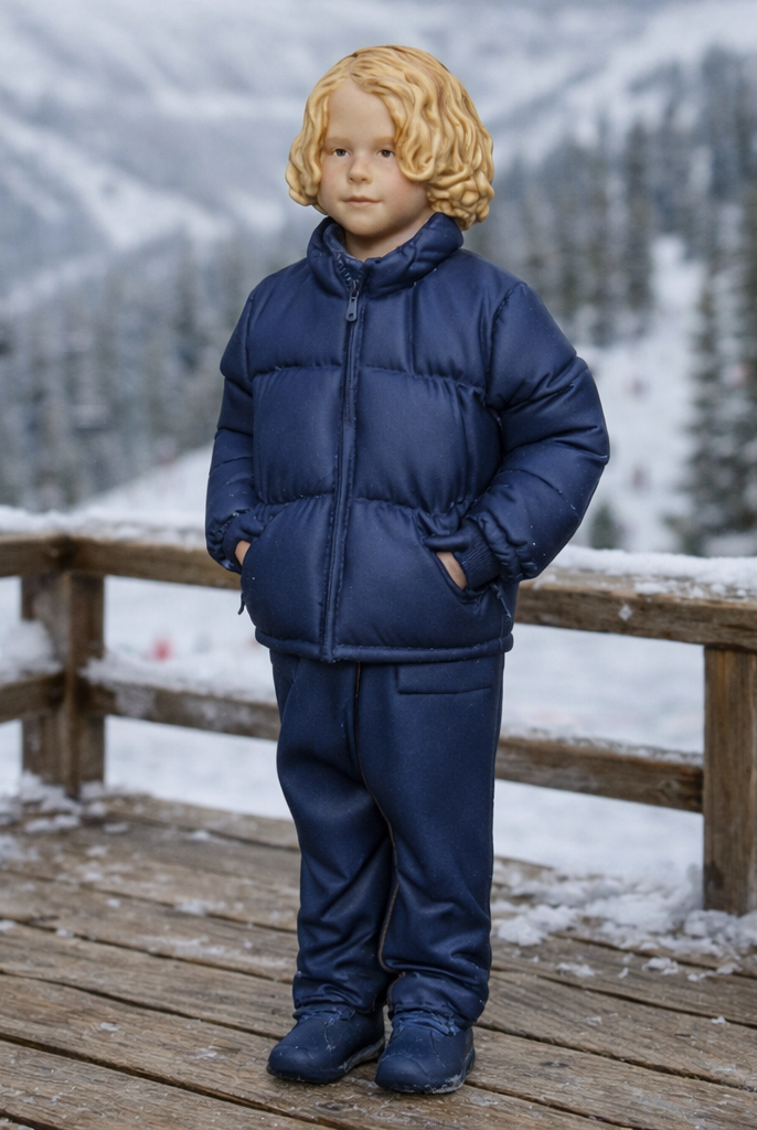 Junior Alpine Tourist in Puffer Jacket | Resin Figurine