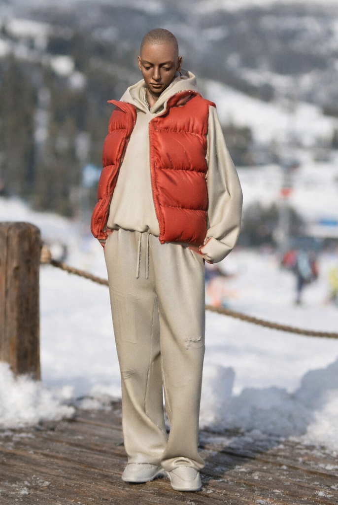 Avant-Garde Tourist in Puffer Vest & Tracksuit | Resin Figurine