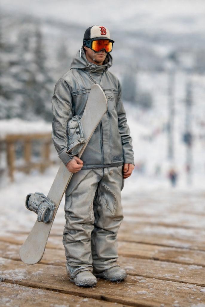 Freestyle Snowboarder in Oversized Tech-Wear | Resin Figurine