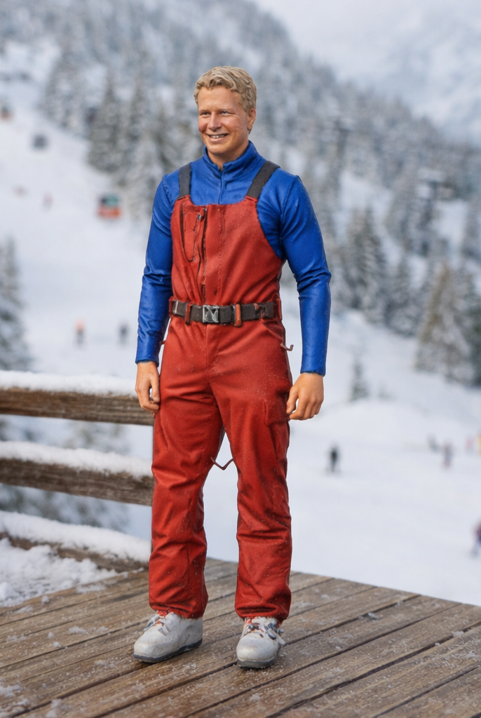 Retro High-Altitude Skier in Belted Salopettes | Resin Figurine