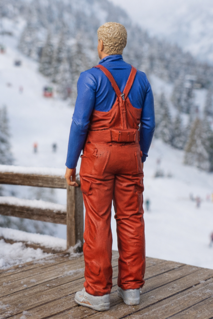 Retro High-Altitude Skier in Belted Salopettes | Resin Figurine