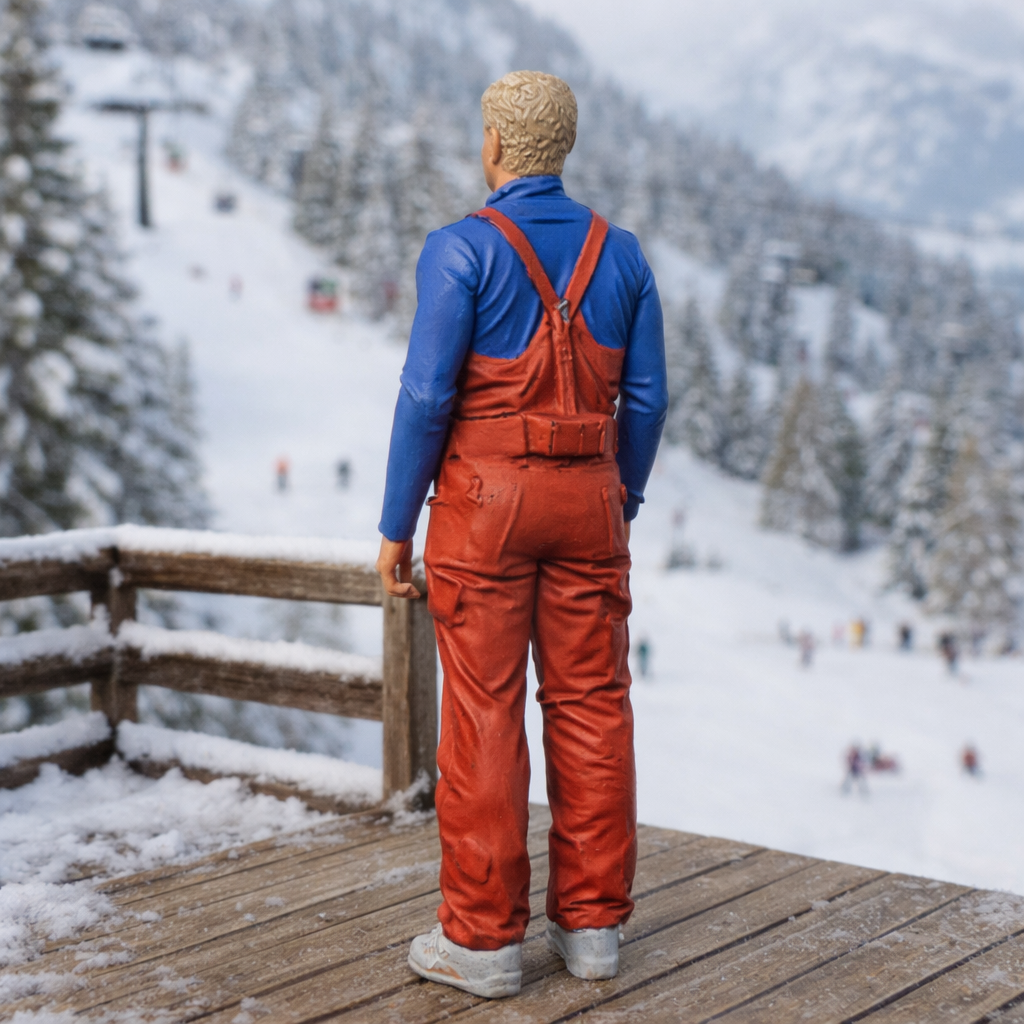 Retro High-Altitude Skier in Belted Salopettes | Resin Figurine