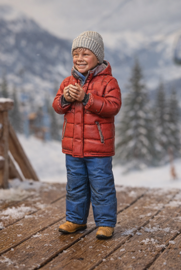 Joyful Youth in Padded Winter Gear | Resin Figurine