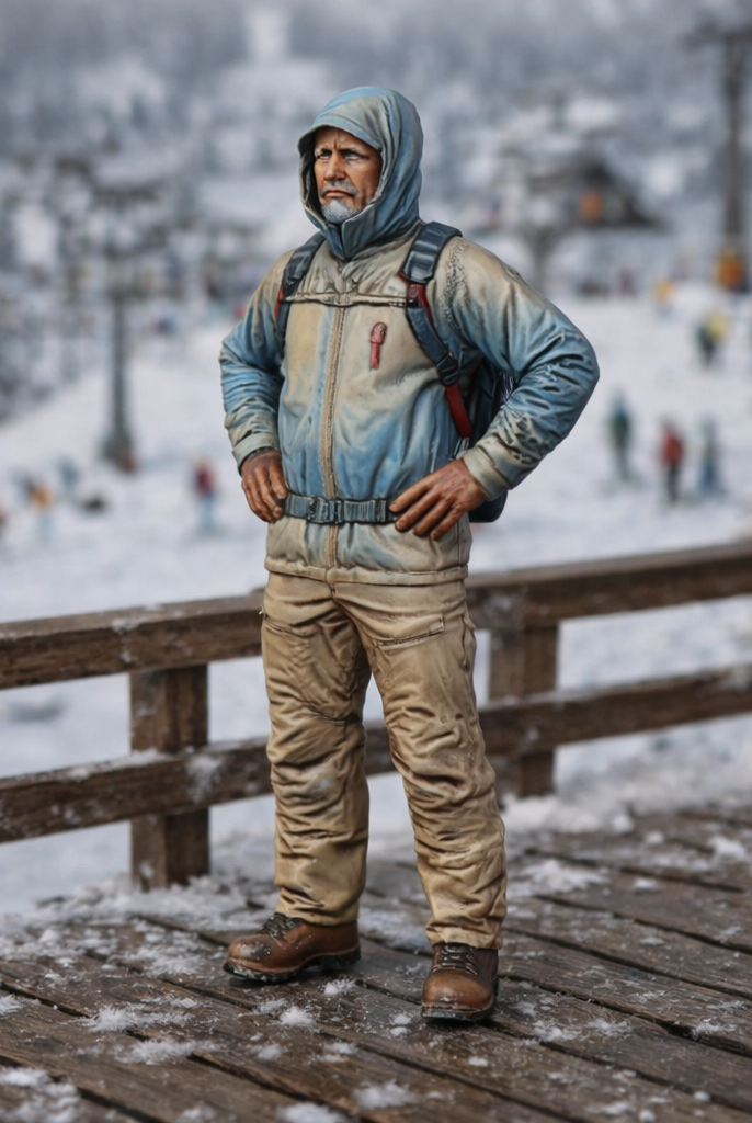 Professional Backcountry Guide in Hooded Expedition Shell | Resin Figurine