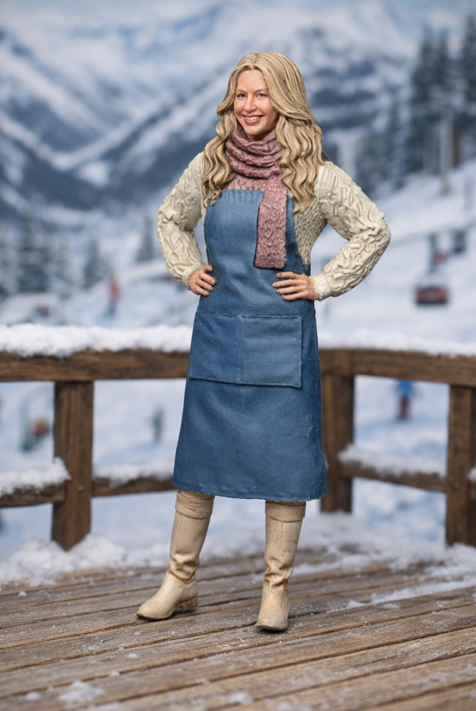 Mountain Lodge Hostess in Cable-Knit Sweater & Apron | Resin Figurine