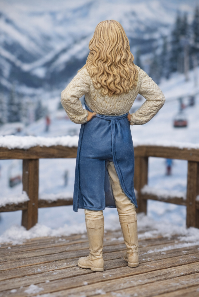 Mountain Lodge Hostess in Cable-Knit Sweater & Apron | Resin Figurine
