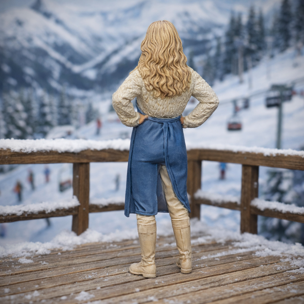 Mountain Lodge Hostess in Cable-Knit Sweater & Apron | Resin Figurine
