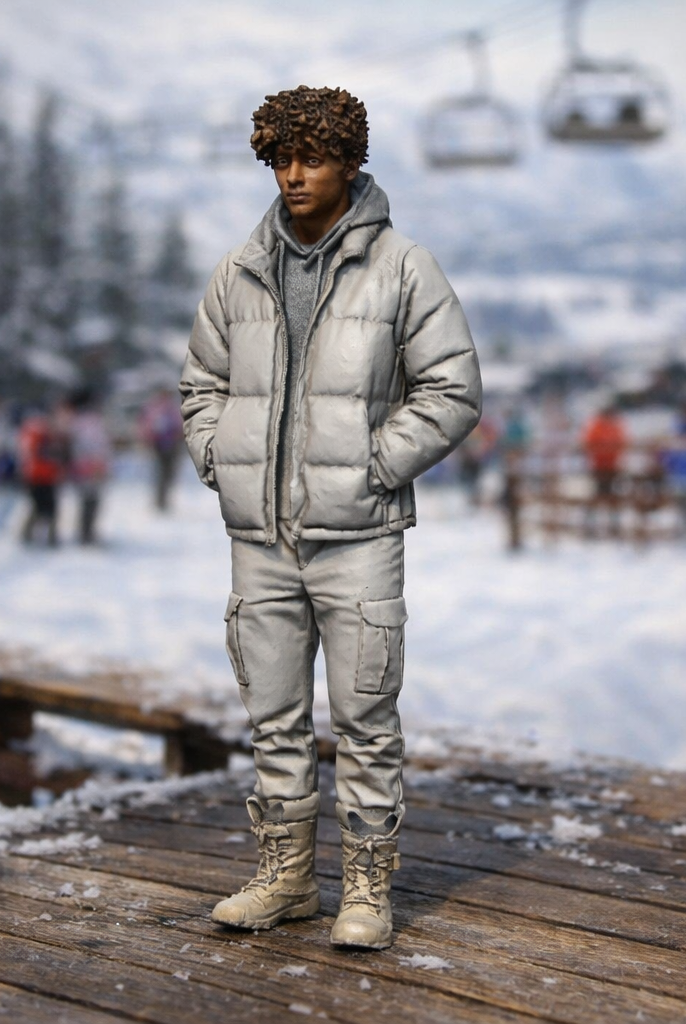 Alpine Traveller in Padded Puffer & Cargo Pants | Resin Figurine