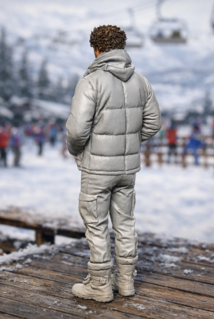 Alpine Traveller in Padded Puffer & Cargo Pants | Resin Figurine