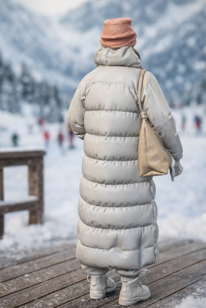 High-Altitude Minimalist in Maxi Puffer & Face Wrap | Resin Figurine
