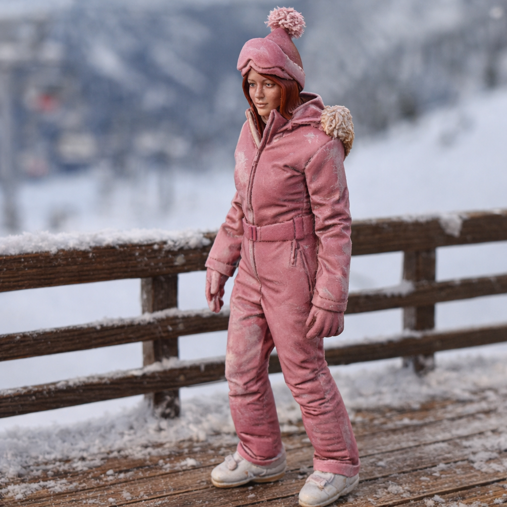 Retro Alpine Skier in Belted One-Piece Suit | Resin Figurine
