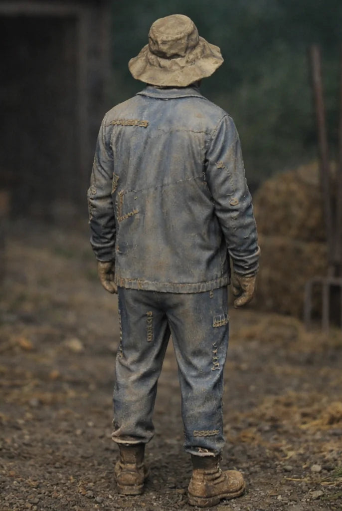 Terrifying Rural Scarecrow in Distressed Denim | Scale Resin Farm Diorama Figurine