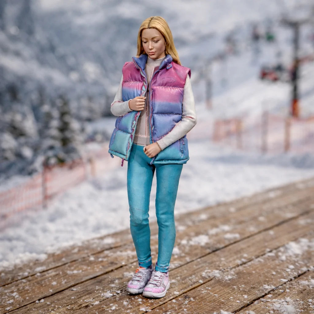 Alpine Tourist in Gilet & Performance Leggings | Resin Figurine