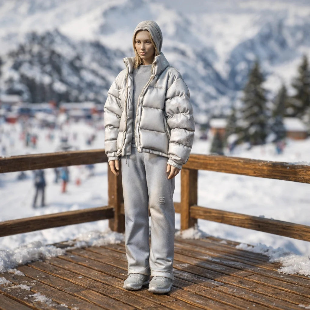 Contemporary Winter Traveller in Puffer | Resin Figurine