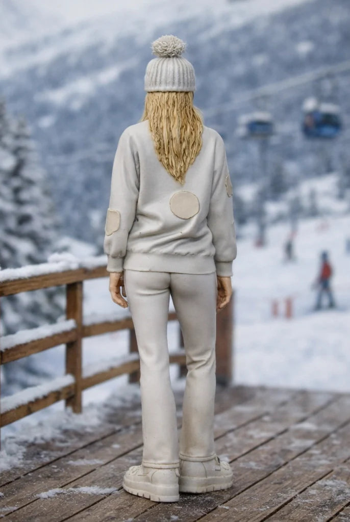 Alpine Leisure Enthusiast in Appliqué Sweatshirt | Resin Figurine