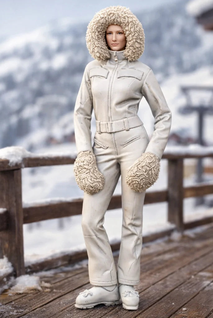 Professional Skier in Belted One-Piece with Fur-Trimmed Hood | Resin Figurine