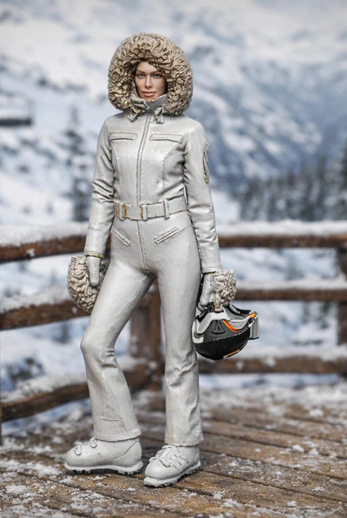 Professional Skier in One-Piece Suit with Fur-Trimmed Hood | Resin Figurine