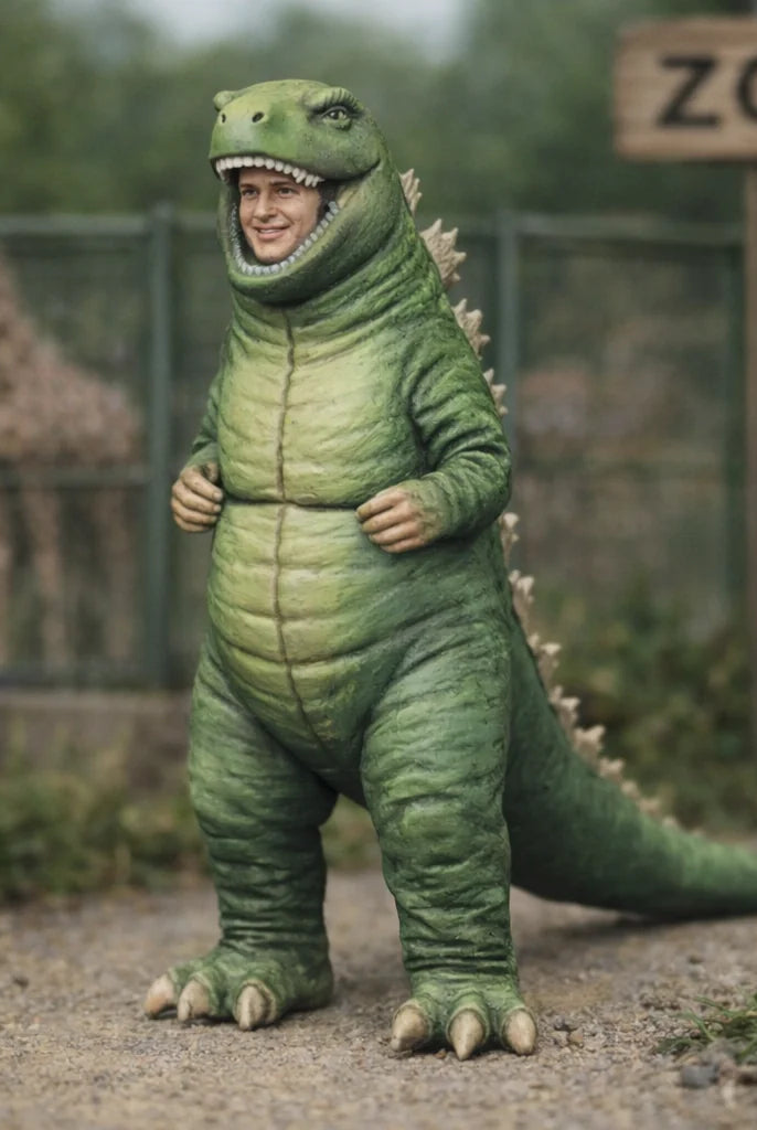 Fancy Dress Reveller in Dinosaur Costume | Resin Figurine
