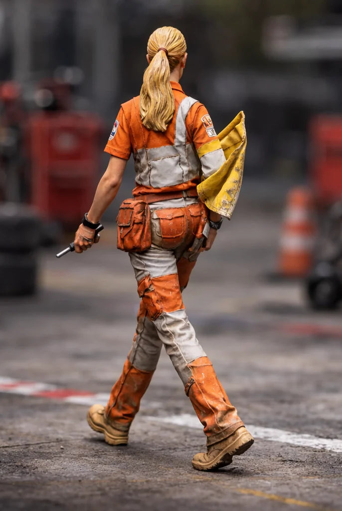 Professional Trackside Marshal in High-Visibility Safety Gear | Scale Resin Slot Car Diorama Figurine