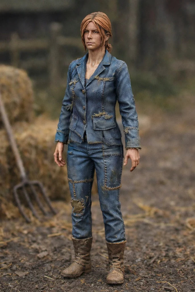 Professional Farmhand in Distressed Denim Utility Wear | Scale Resin Farm Diorama Figurine