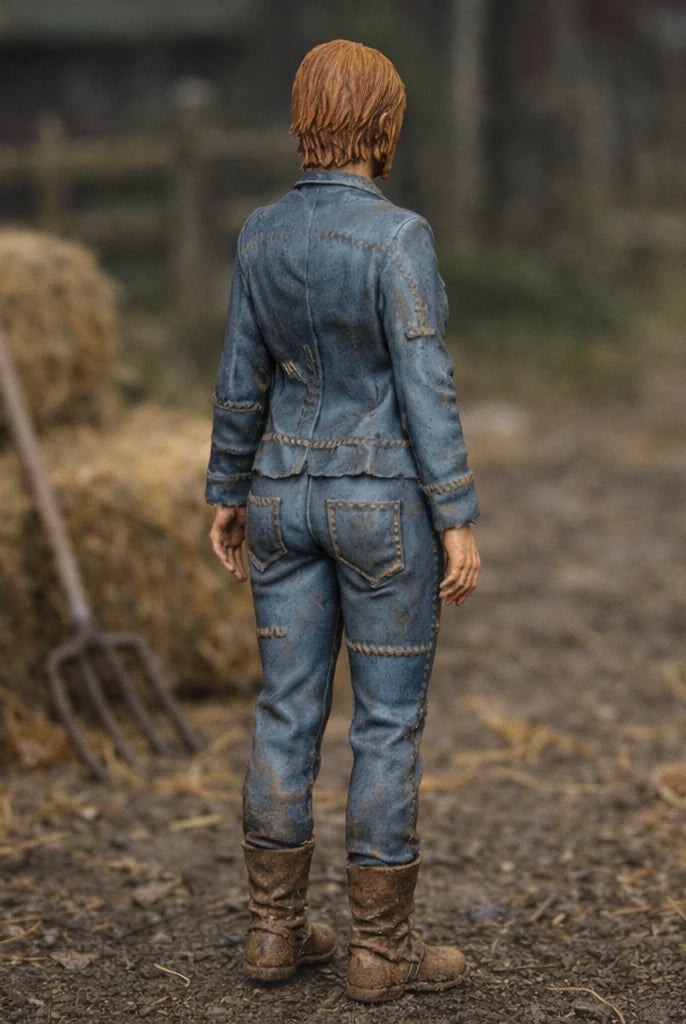 Professional Farmhand in Distressed Denim Utility Wear | Scale Resin Farm Diorama Figurine