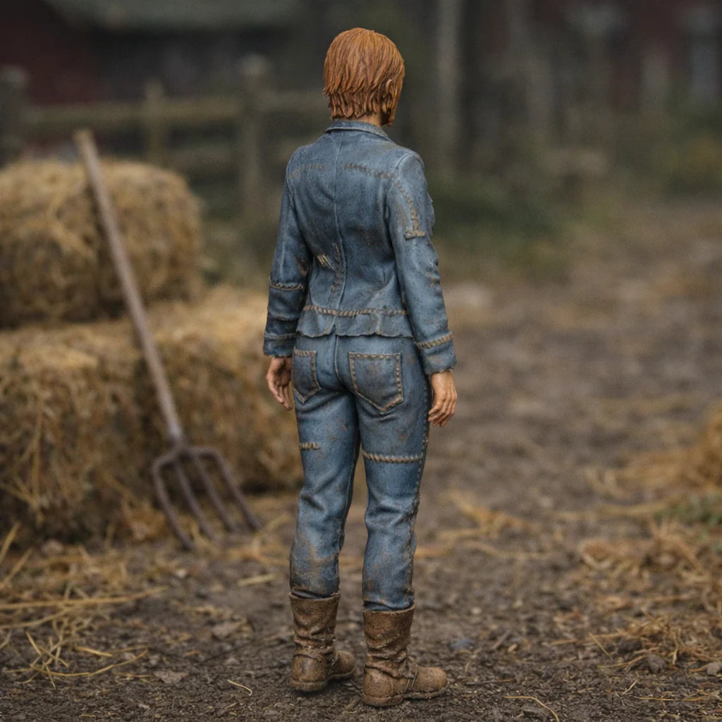Professional Farmhand in Distressed Denim Utility Wear | Scale Resin Farm Diorama Figurine