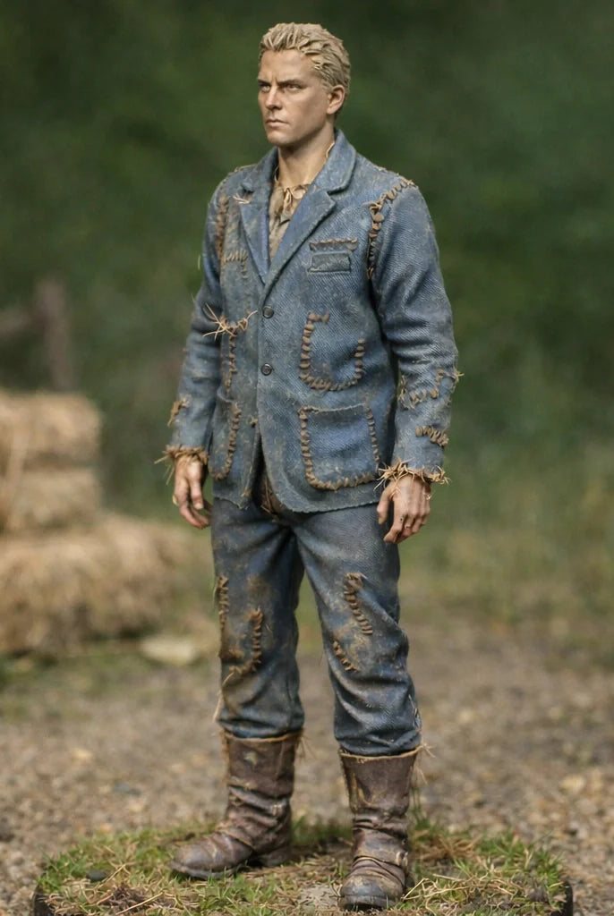 Professional Farmhand in Patched Utility Denim | Scale Resin Farm Diorama Figurine